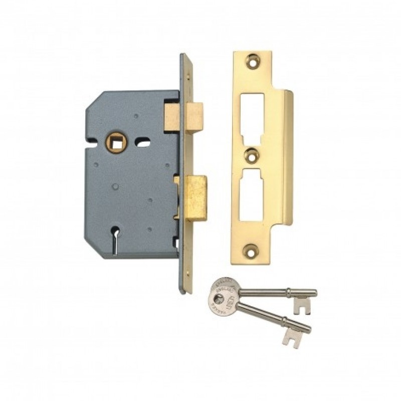 Union 2077-5 3 Lever Horizontal Mortice Lock Polished Brass 