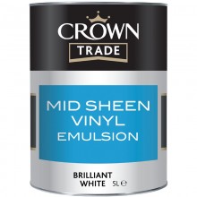 Crown Trade Mid Sheen Vinyl Emulsion Brilliant White 5Lt