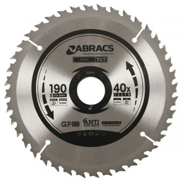 ABRACS Wood TCT Blade 190mm x 30mm x 40T (Cordless)