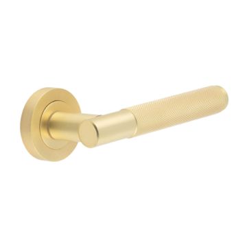 Bari Knurled Door Handle On Rose Satin Brass