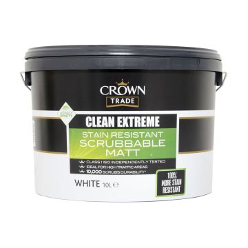 Crown Trade Clean Extreme Scrubbable Matt Emulsion White 10L