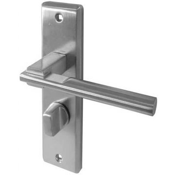 Delta Suite Door Handles on Bathrooom Plate Satin Chrome