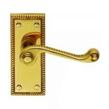 Georgian Suite Door Handle on Short Latchset Plate Polished Brass