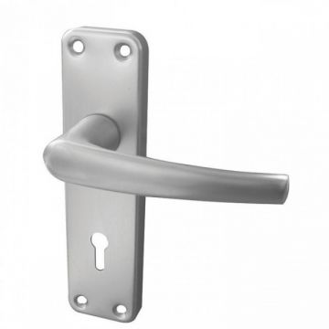 Contract Door Handle on Lockplate Satin Anodised Aluminium