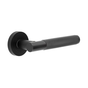 Jedo Matt Black Knurled Lever on Rose Door Handle