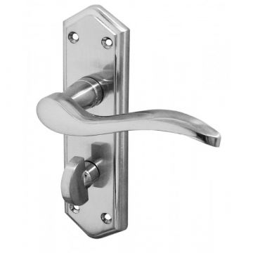 Paris Suite Door Handles on Bathroom Plate Satin Chrome