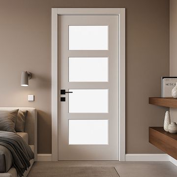 Shaker Internal White Primed 4 Lite White Laminated Glazed Door