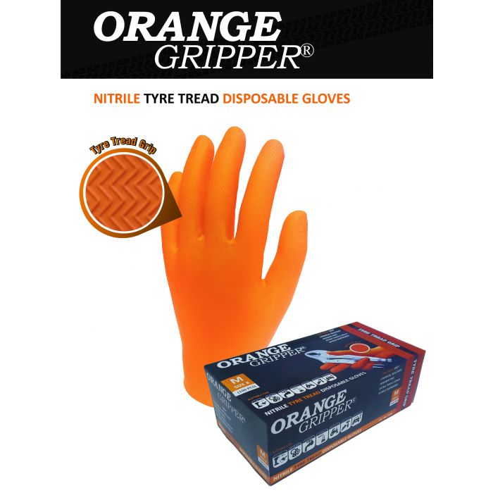 Nitrile Tyre Grip Disposable Gloves Orange-Size 9 main product photo
