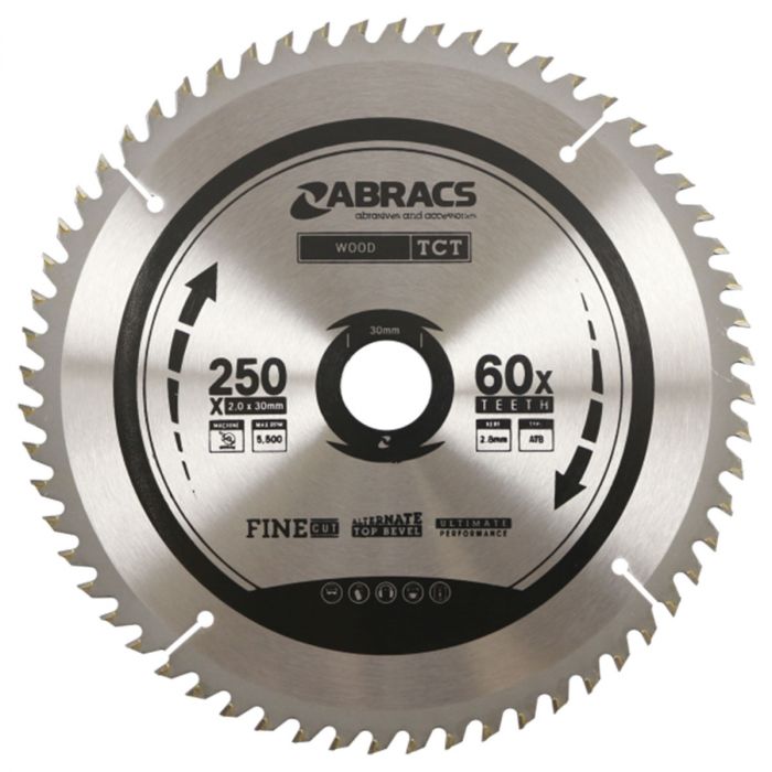 ABRACS Wood TCT Blade 250mm x 30mm x 60T main product photo