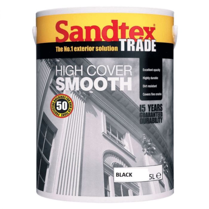Sandtex Trade High Cover Smooth Masonry Paint Black 5L main product photo