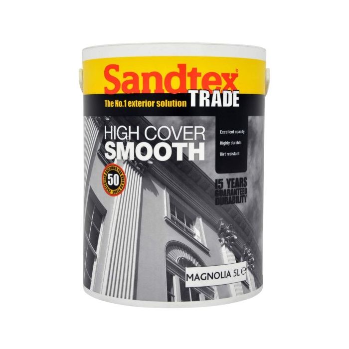 Sandtex Trade High Cover Smooth Masonry Paint Magnolia 5L main product photo