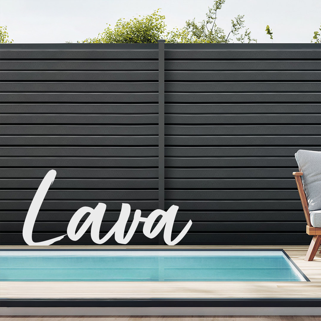 Lava dark grey Composite Prime HD Fence installed as a modern poolside privacy barrier